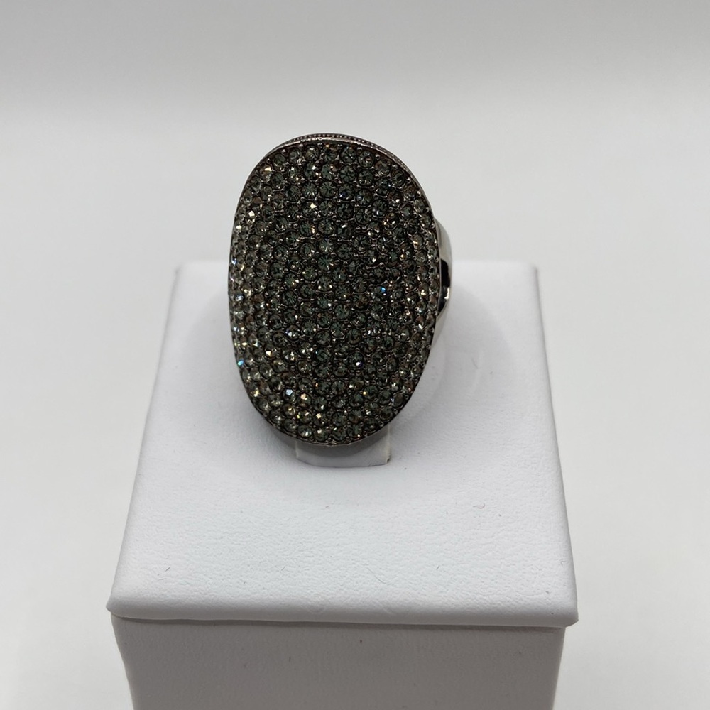 Nadri Gunmetal Large Oval Crystal Ring Size 7 - Picture 13 of 14